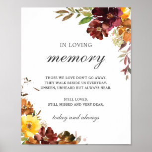 Rustic Burgundy Yellow Floral In Loving Memory  Poster
