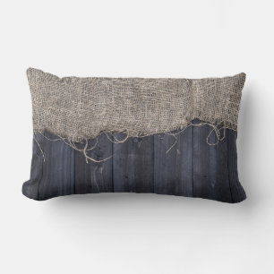 Rustic Burlap and Barn Wood Farmhouse Style Lumbar Cushion