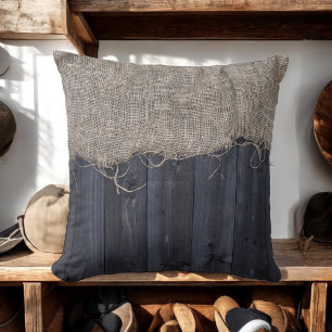 Rustic Burlap and Barn Wood Pattern Cushion