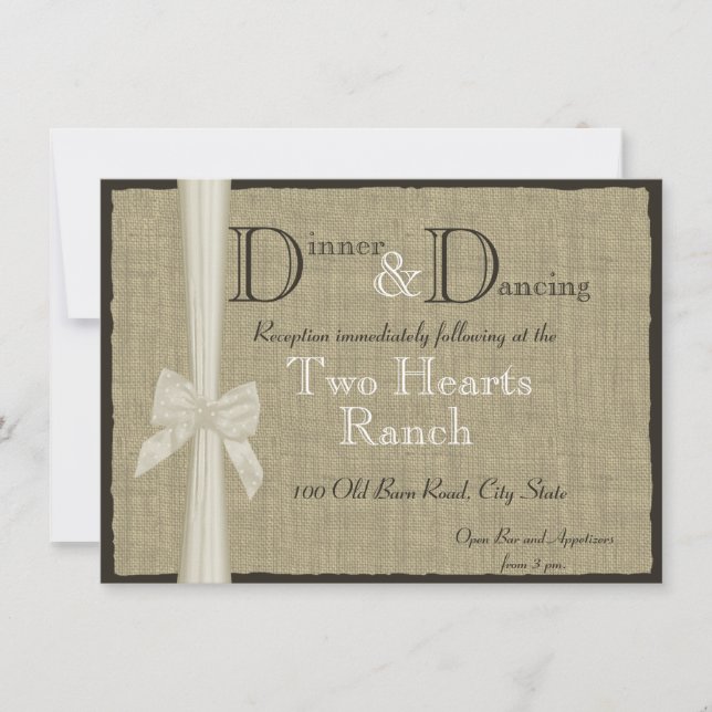 Rustic Burlap and Bow Reception Info Card (Front)