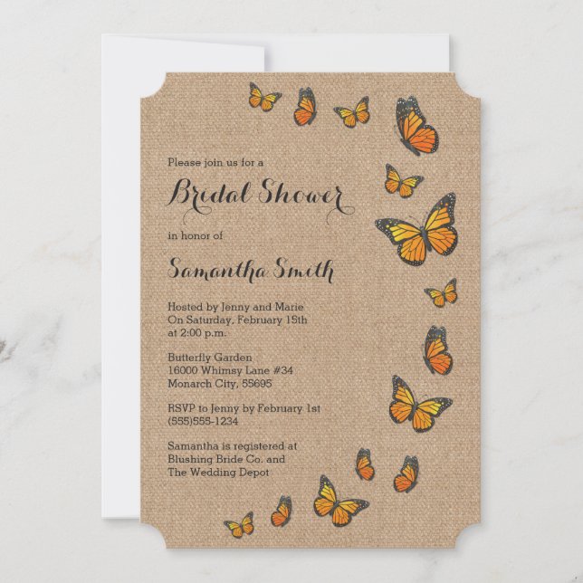 Rustic Burlap and Butterfly Invitation (Front)