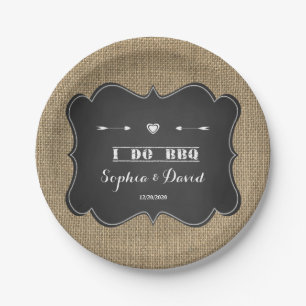 Rustic Burlap and Chalkboard I DO BBQ Custom Paper Plate