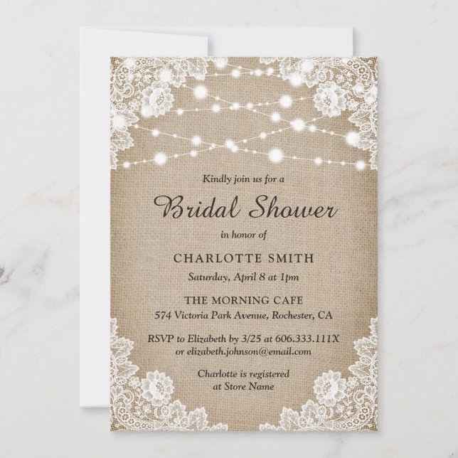 Rustic Burlap and Lace Bridal Shower Invitation (Front)
