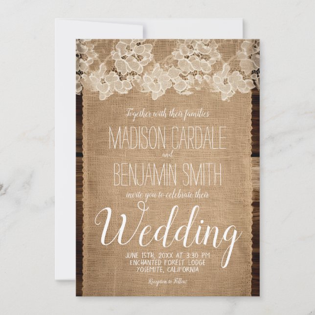 Rustic Burlap and Lace Country Wedding Invitation (Front)
