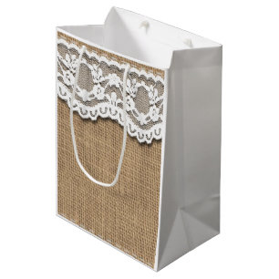Rustic Burlap and Lace Effect Paper Bag