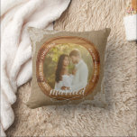 Rustic Burlap and Lace First Christmas Married Cushion<br><div class="desc">Celebrate your first Christmas as a married couple with this rustic throw pillow,  featuring a cosy mix of burlap,  wood grain,  and lace details. Personalise with your names,  wedding year,  or family monogram to create a heartfelt keepsake. Perfect for farmhouse homes,  rustic wedding décor,  and newlywed Christmas gift ideas.</div>