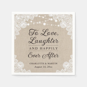 Rustic Burlap and Lace Happily Ever After Wedding  Napkin
