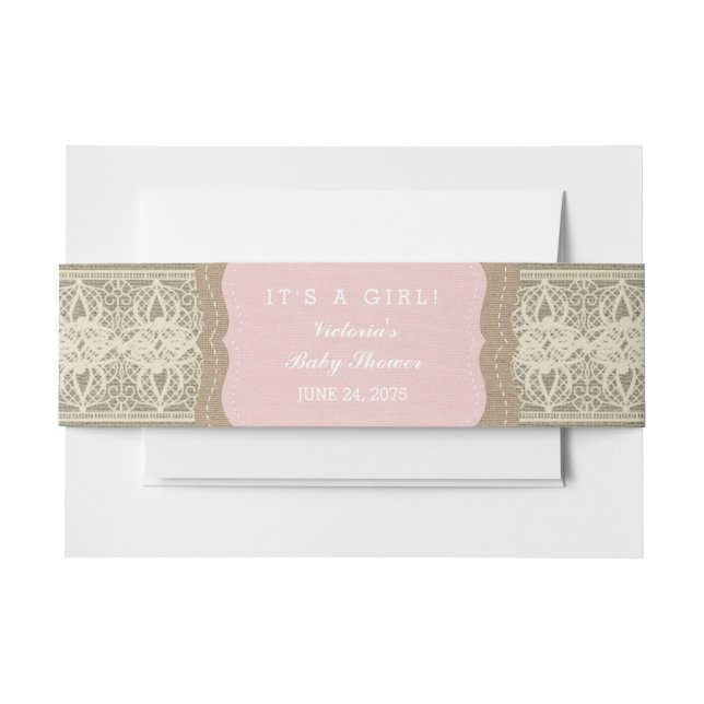 Rustic Burlap and Lace Invitation Belly Band (Front Example)
