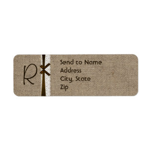 Rustic Burlap and Lace Monogram Address Label Return Address Label