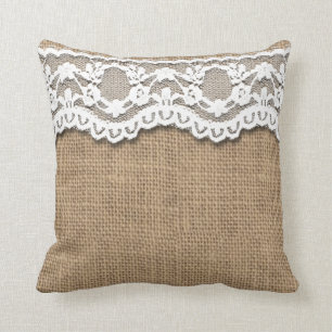 Rustic Burlap and Lace Pillow