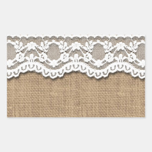 Rustic Burlap and Lace Rectangular Sticker
