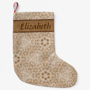 Rustic Burlap and Lace Snowflake Personalised Small Christmas Stocking