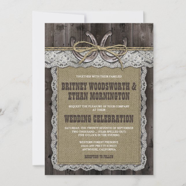 Rustic Burlap and Lace Wedding Invitations (Front)