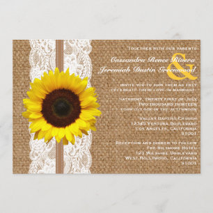 Rustic Burlap and Lace with Sunflower Wedding Invitation