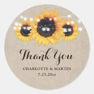 Rustic Burlap and Sunflower Thank You Stickers