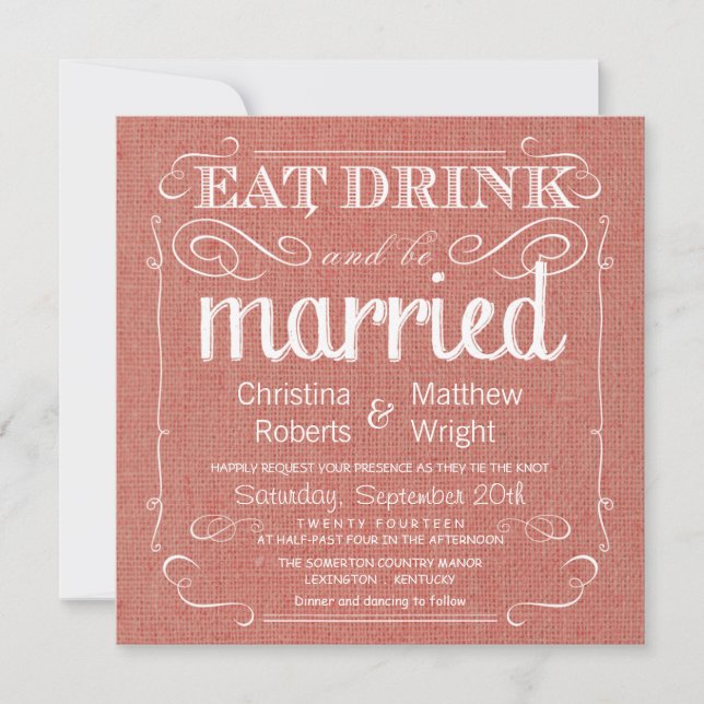 Rustic Burlap Apricot Wedding Invitations (Front)