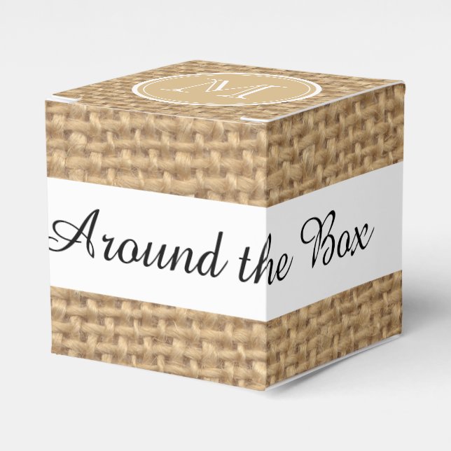 Rustic Burlap Background Monogram Favour Box (Front Side)