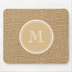 Rustic Burlap Background Monogram Mouse Pad