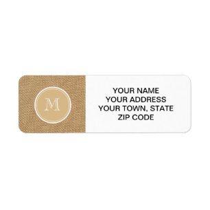 Rustic Burlap Background Monogram Return Address Label
