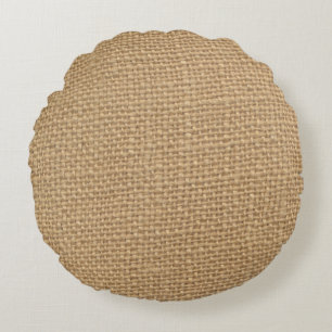 Rustic Burlap Background Printed Round Cushion