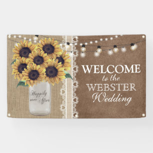 Rustic Burlap Barn Wedding Sunflower Mason Jar Banner