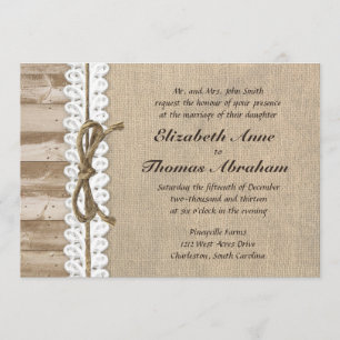 Rustic Burlap Barn Wood Twine Wedding Invitations