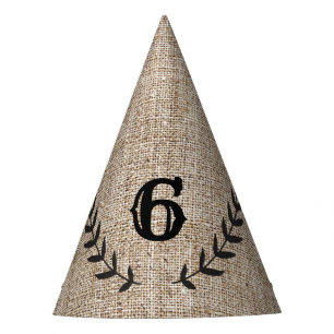 Rustic Burlap Black Laurel Leaf Birthday Party Party Hat