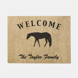 Rustic Burlap Black Western Pleasure Horse Doormat
