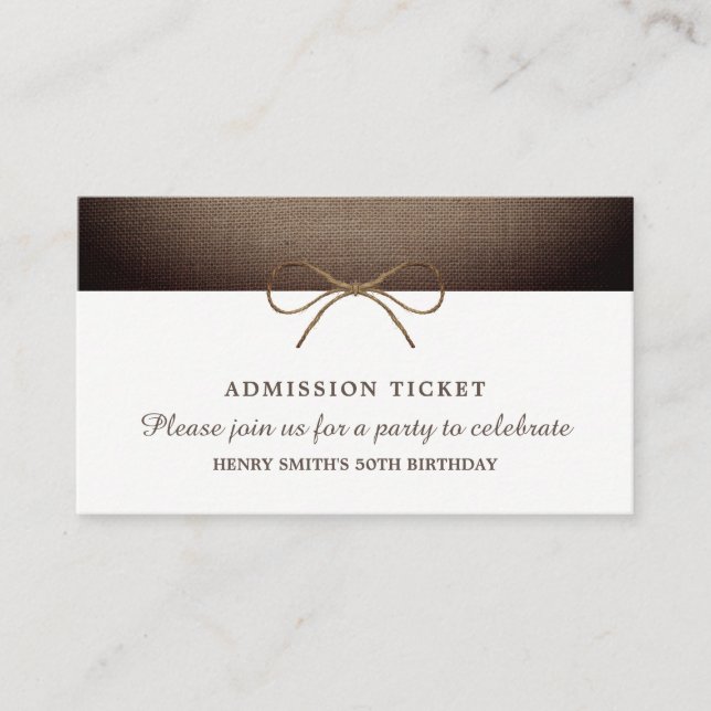 Rustic Burlap Bow, Admission Ticket Enclosure Card (Front)