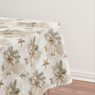 Rustic Burlap Bow and Stars with Pine Needles  Tablecloth