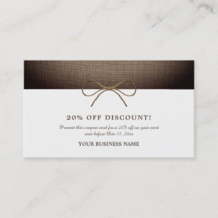 Rustic Burlap Bow, Discount Voucher Card