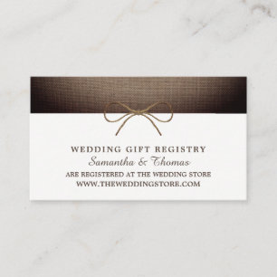 Rustic Burlap Bow, Gift Registry Enclosure Card