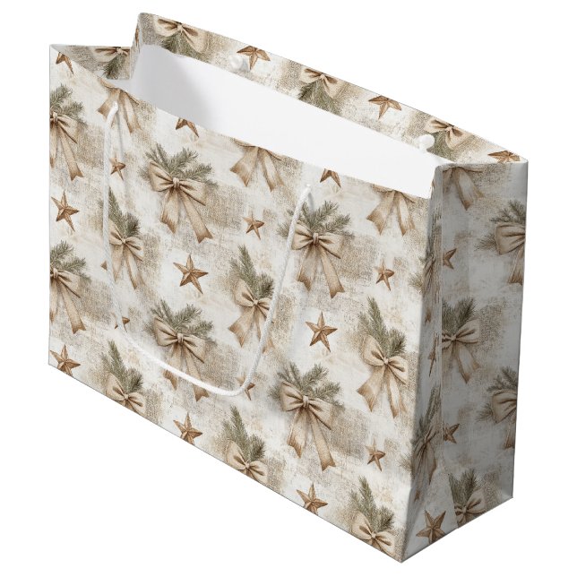 Rustic burlap bows and stars large gift bag (Front Angled)
