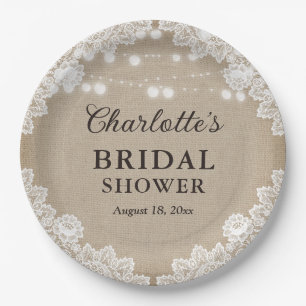 Rustic Burlap Bridal Shower Paper Plate