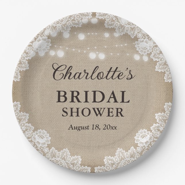 Rustic Burlap Bridal Shower Paper Plate (Front)