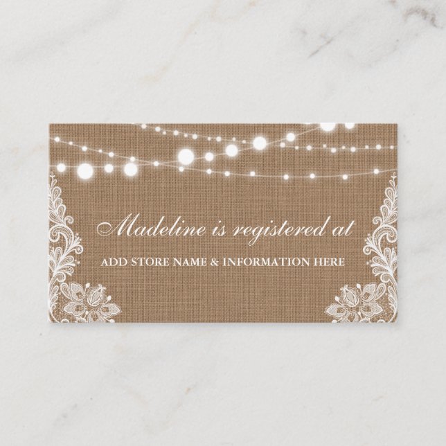 Rustic Burlap Bridal Shower Registry Insert Card (Front)