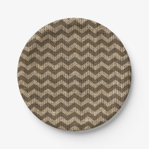 Rustic Burlap Brown Chevron Country Wedding Party Paper Plate
