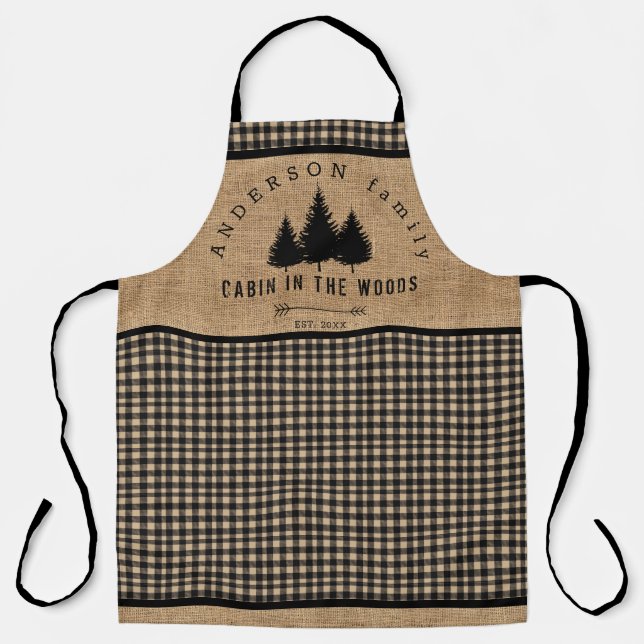 Rustic Burlap Buffalo Plaid Pattern Cabin in Woods Apron (Front)
