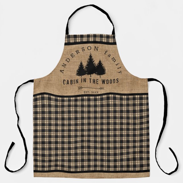 Rustic Burlap Buffalo Plaid Pattern Cabin in Woods Apron (Front)