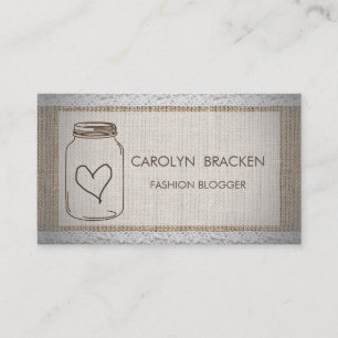 Rustic Burlap Chic Lace Mason Jar Heart Business Card
