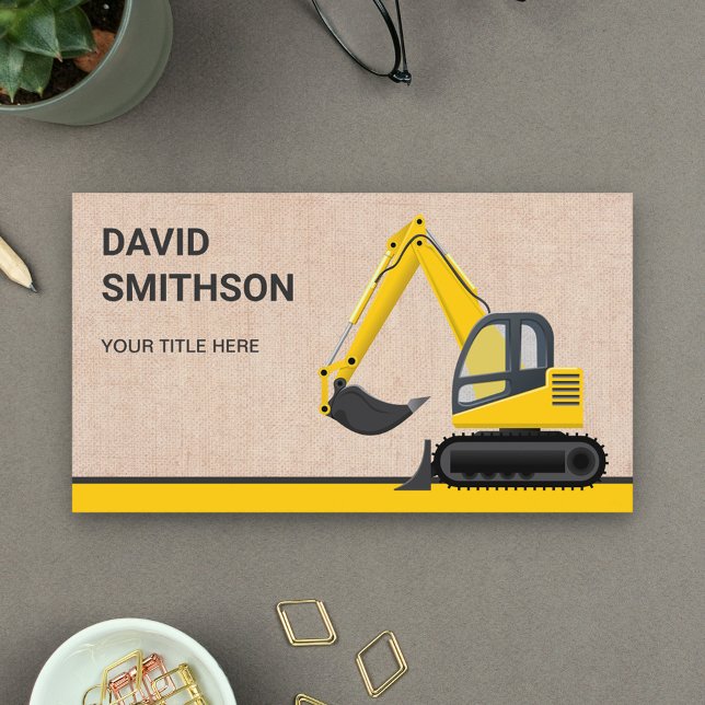 Rustic Burlap Construction Bulldozer Excavator Business Card (Creator Uploaded)