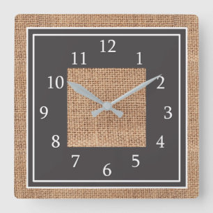Rustic Burlap Country Farmhouse Square Wall Clock