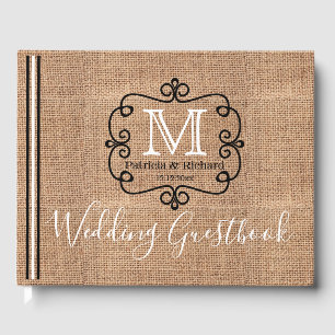 Rustic Burlap Country Wedding Monogram Guest Book