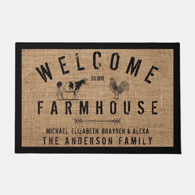 Rustic Burlap Country Welcome to our Farmhouse  Do Doormat (Front)