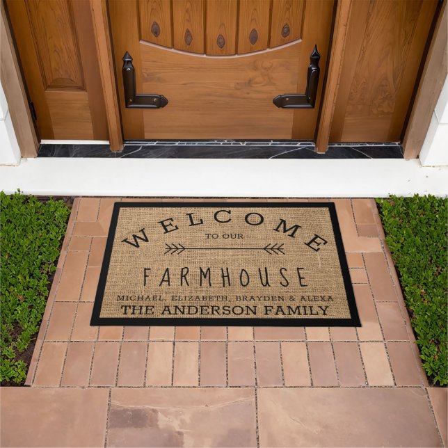 Rustic Burlap Country Welcome to our Farmhouse Doormat (Outdoor)