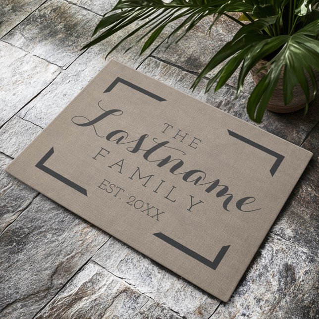Rustic Burlap - Custom Family or Wedding Sign Doormat (Custom Welcome Mat)
