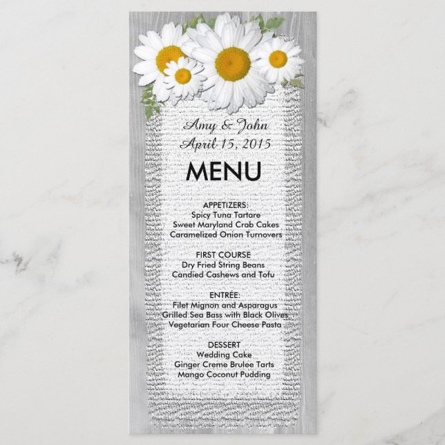 Rustic burlap daisy wedding menu daisy2 (Front)