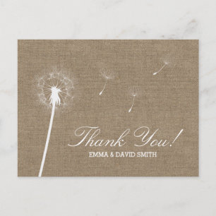 Rustic Burlap Dandelion Blowing Thank You Postcard