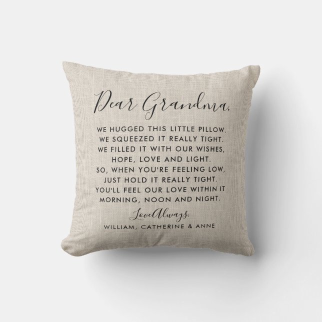 Rustic Burlap Dear Grandma Message Photo Cushion (Front)
