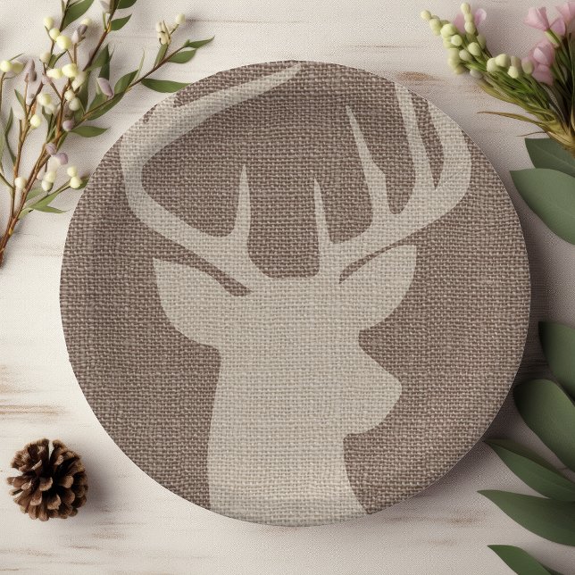 Rustic Burlap Deer Buck | Paper Plate (Creator Uploaded)